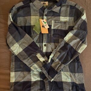 Quiksilver Navy and Light Gray Checkered Shirt
